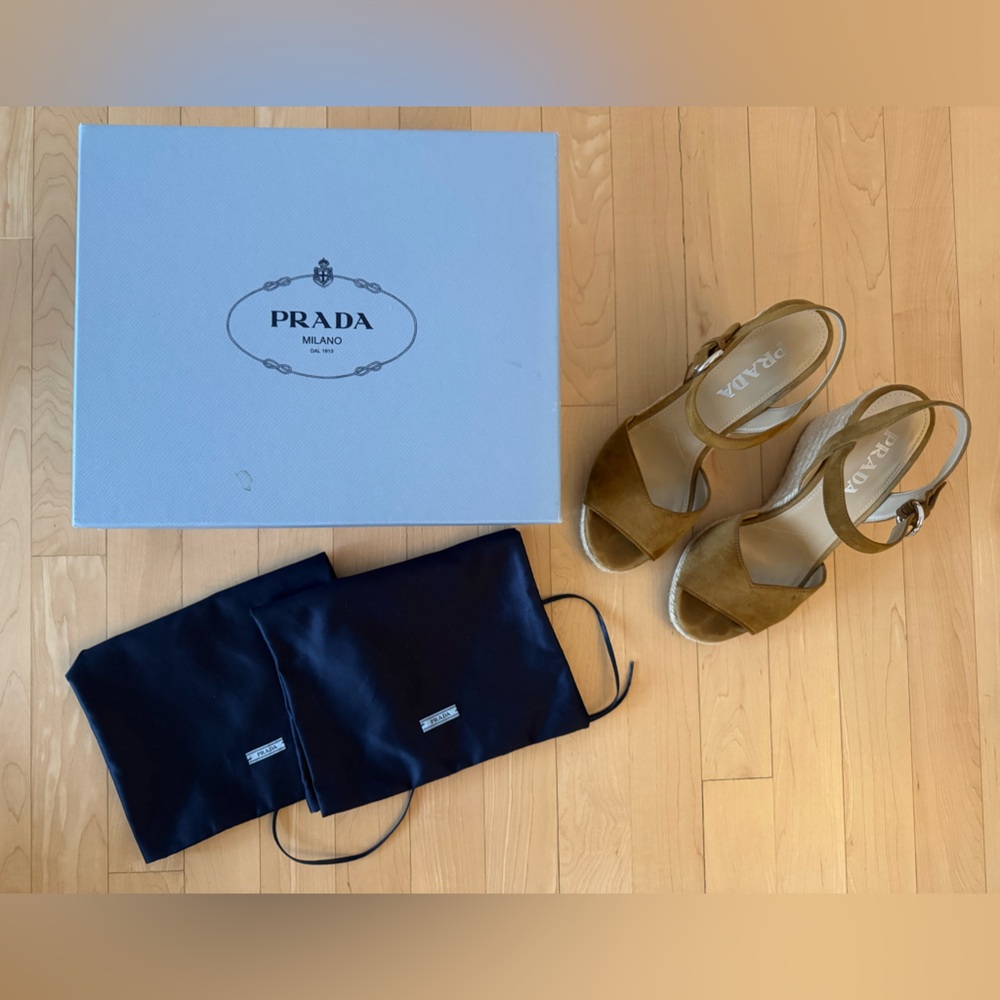 Prada Suede Espadrille Platform Sandals